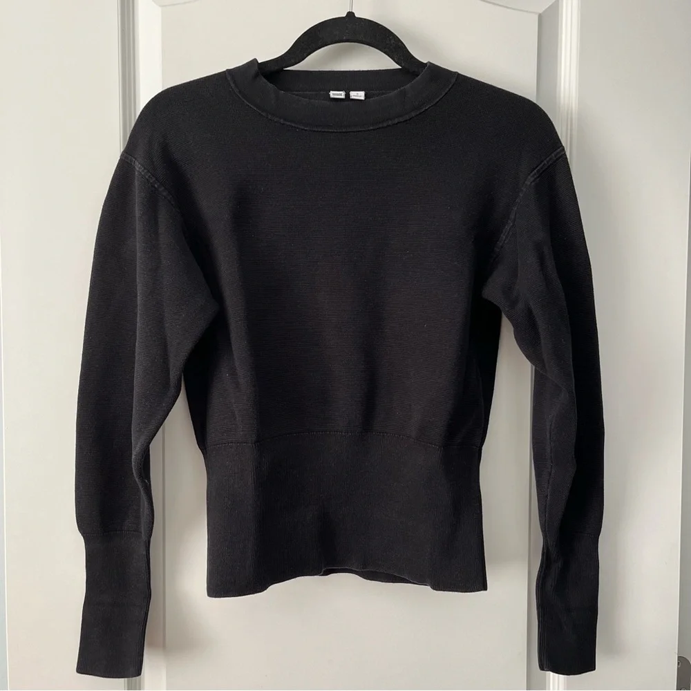 Uniqlo Black Cotton Knit Long Sleeve Crewneck Sweater - Picture 2 of 8